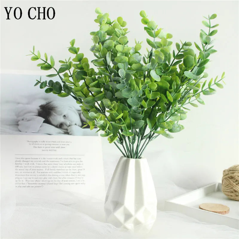 plantes artificielles feuilles eucalyptus vert branches murales décoration mariage anniversaireextérieur moderne