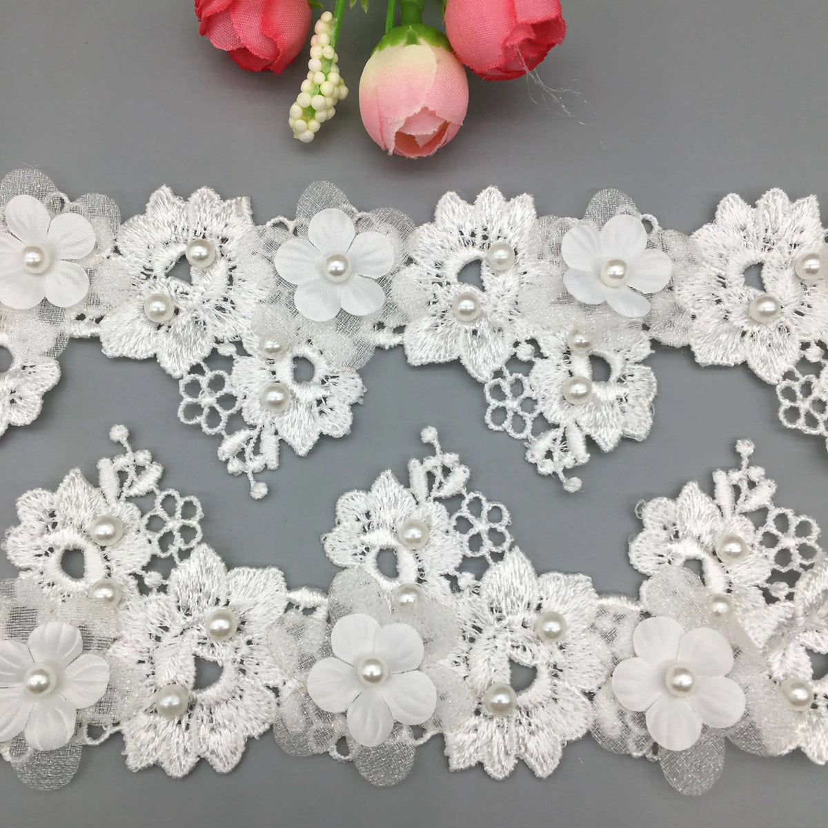 dentelle florale 3d polyester coton mariage chapeau robe blanche rose romantique