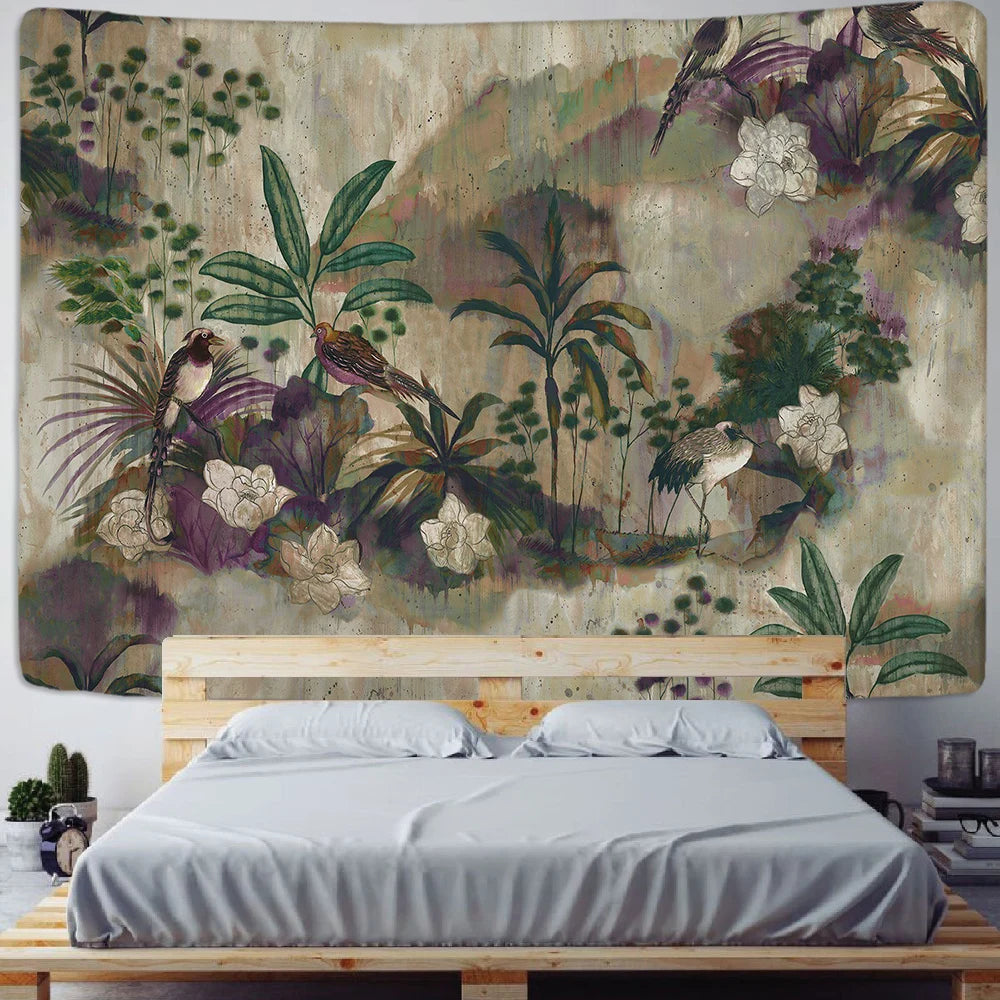 Tapisserie murale suspendue dans une chambre à coucher moderne