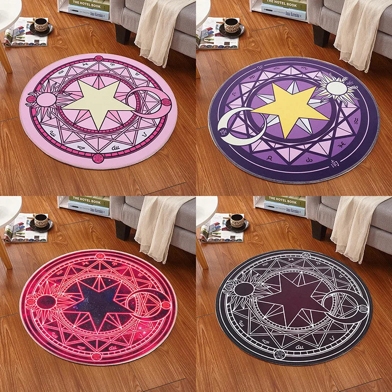 tapis rond rose rouge violet noir étoile dorée astrologie moderne salon chambreextérieur