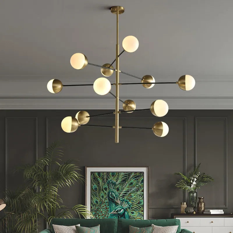 suspension lumineuse moderne sphères translucides or blanc scandinave led 10 têtes 12 têtes