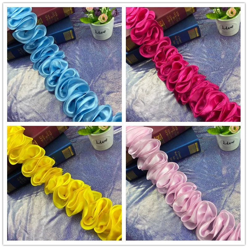 ruban plissé polyester largeur 8cm bleu rose jaune noir blanc violet moderne décoration bricolage