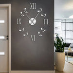 Horloge murale géante acrylique chiffres romains argent