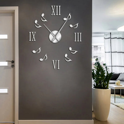 Horloge murale géante acrylique chiffres romains argent