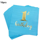 assiettes bleu clair anniversaire 1er anniversaire doré festif serviettes gobelets napkin tablecloth set festivités