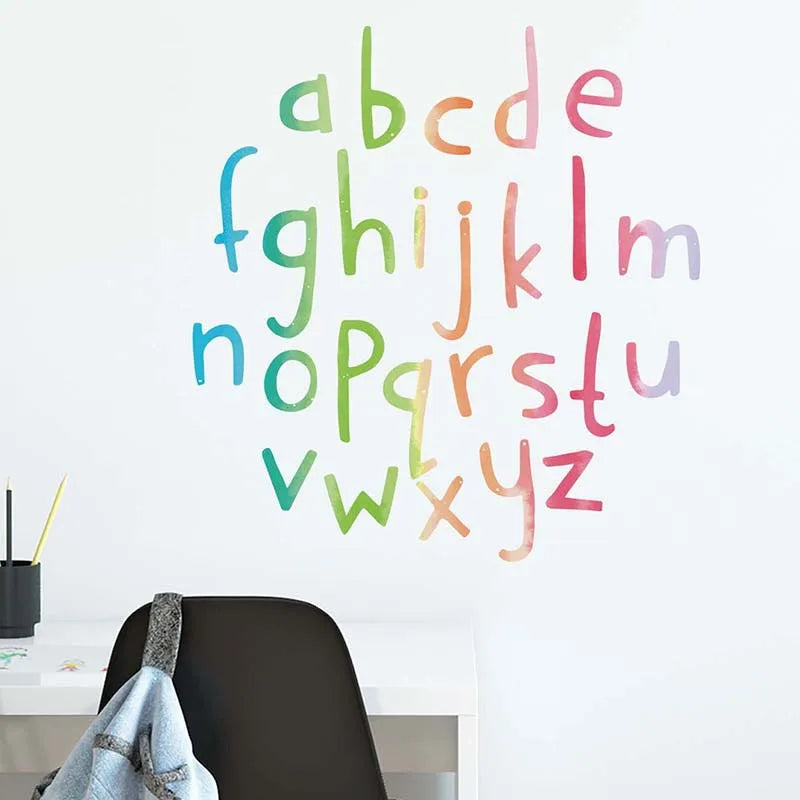 autocollant mural alphabet calligraphique multicolore moderne chambre d'enfant adhésif pvc opaque
