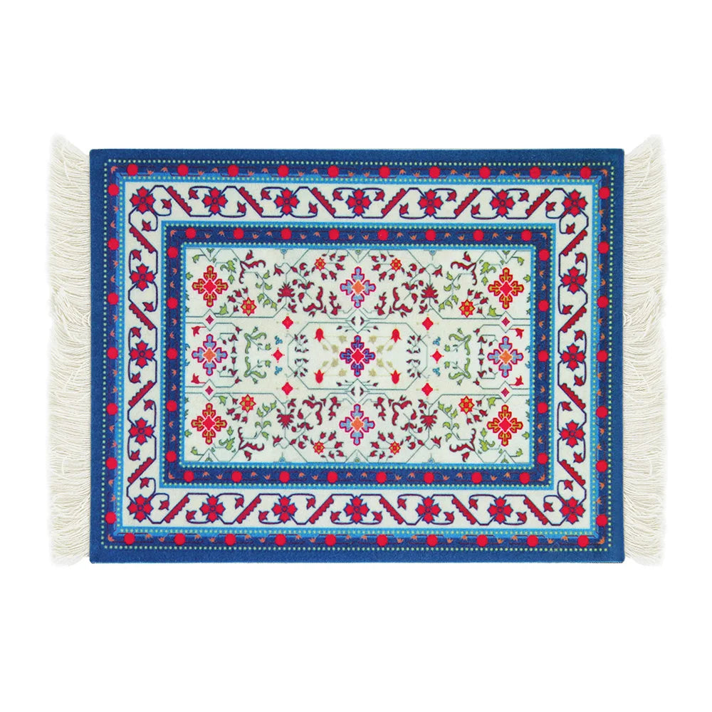 tapis floral orné anti dérapant rouge blanc vert bleu noir tissu caoutchouc