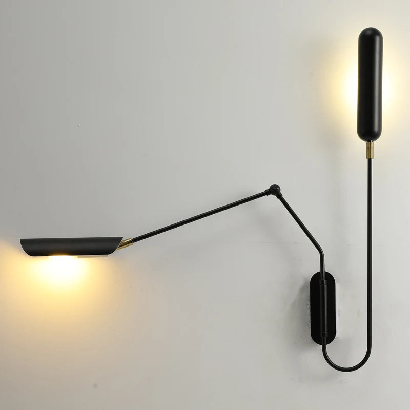 lampe murale articulée moderne noir doré minimaliste deux sources lumineuses flux lumineux variable chambre