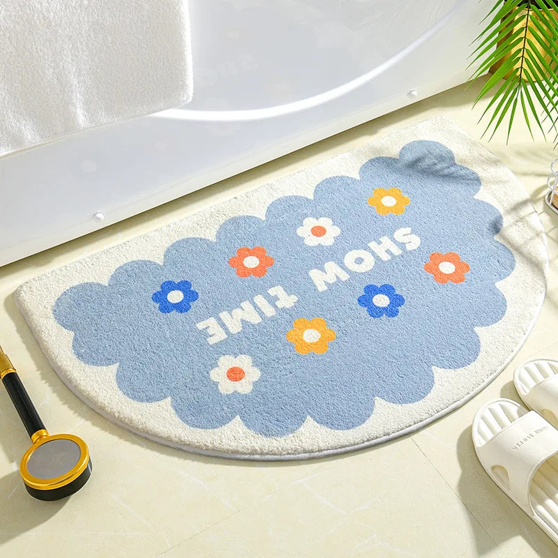 tapis bain antidérapant fleurs moderne marron clair vert bleu rose blanc