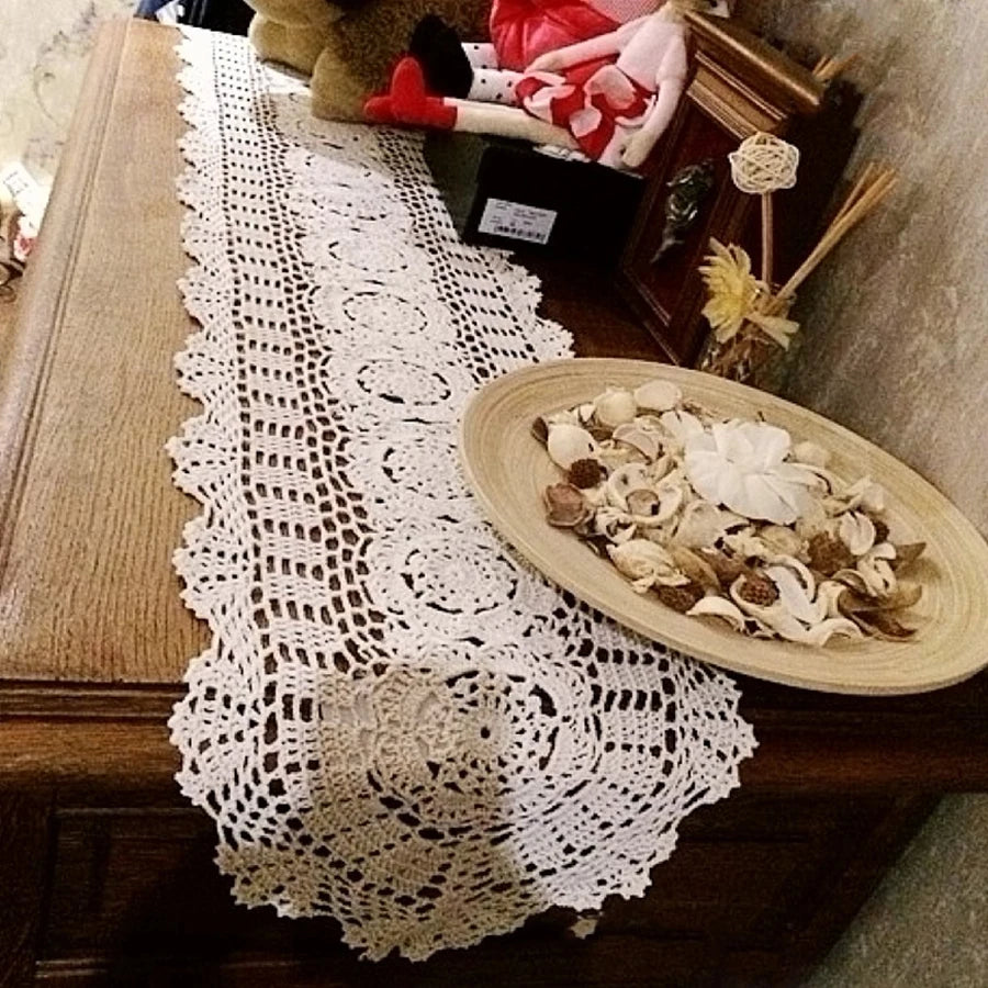 serviette table coton crochetée motif fleur ovale traditionnelle beige clair réutilisable maison mariage fête