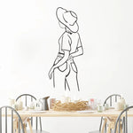 décoration murale adhésive sticker féminin silhouette chapeau noir blanc minimaliste moderne