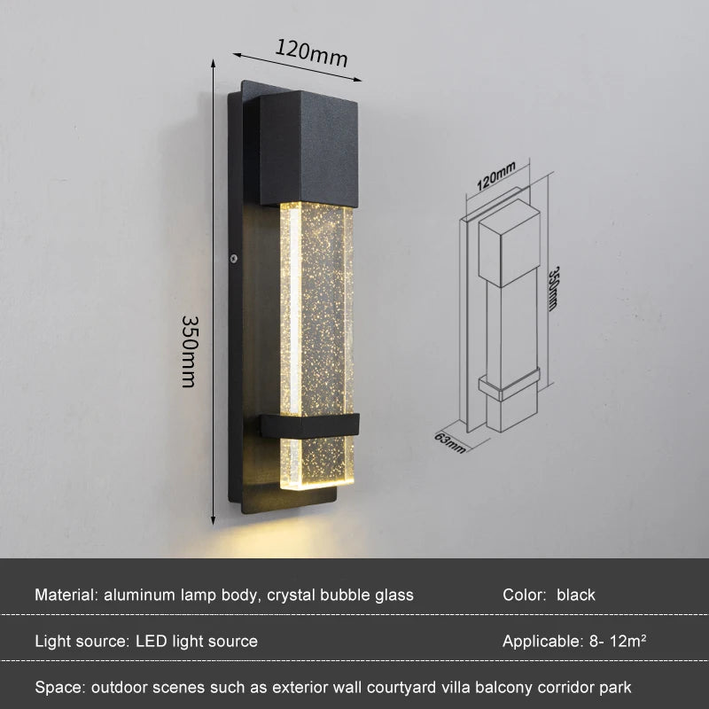applique murale led moderne verre bulles aluminium noir éclairage extérieur jardin véranda
