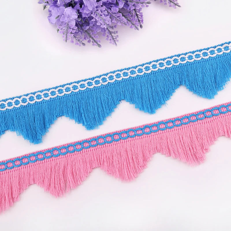 ruban frisé franges bleu clair rose noir marron décoratif 5cm artisanal diy decoration