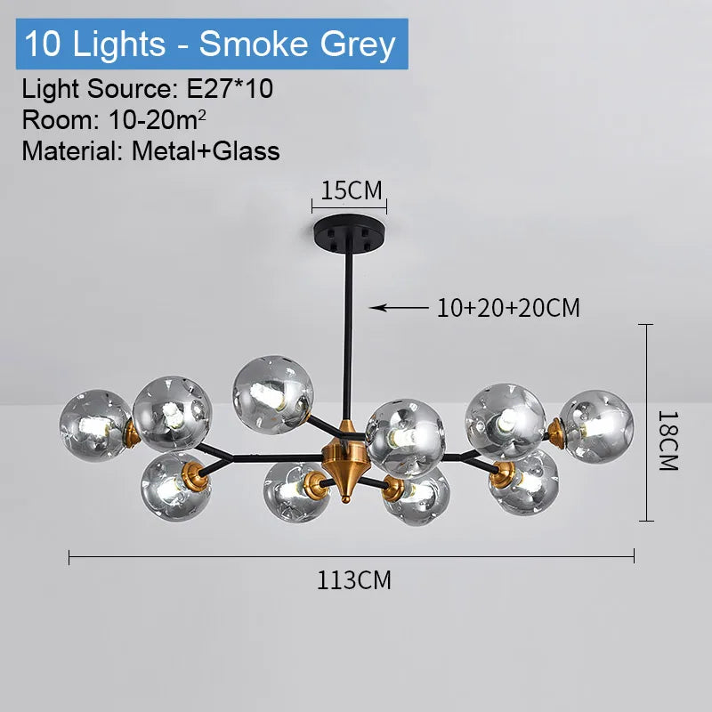 lustre led moderne sphères translucides noir doré bubble light semi encastrée(touches)