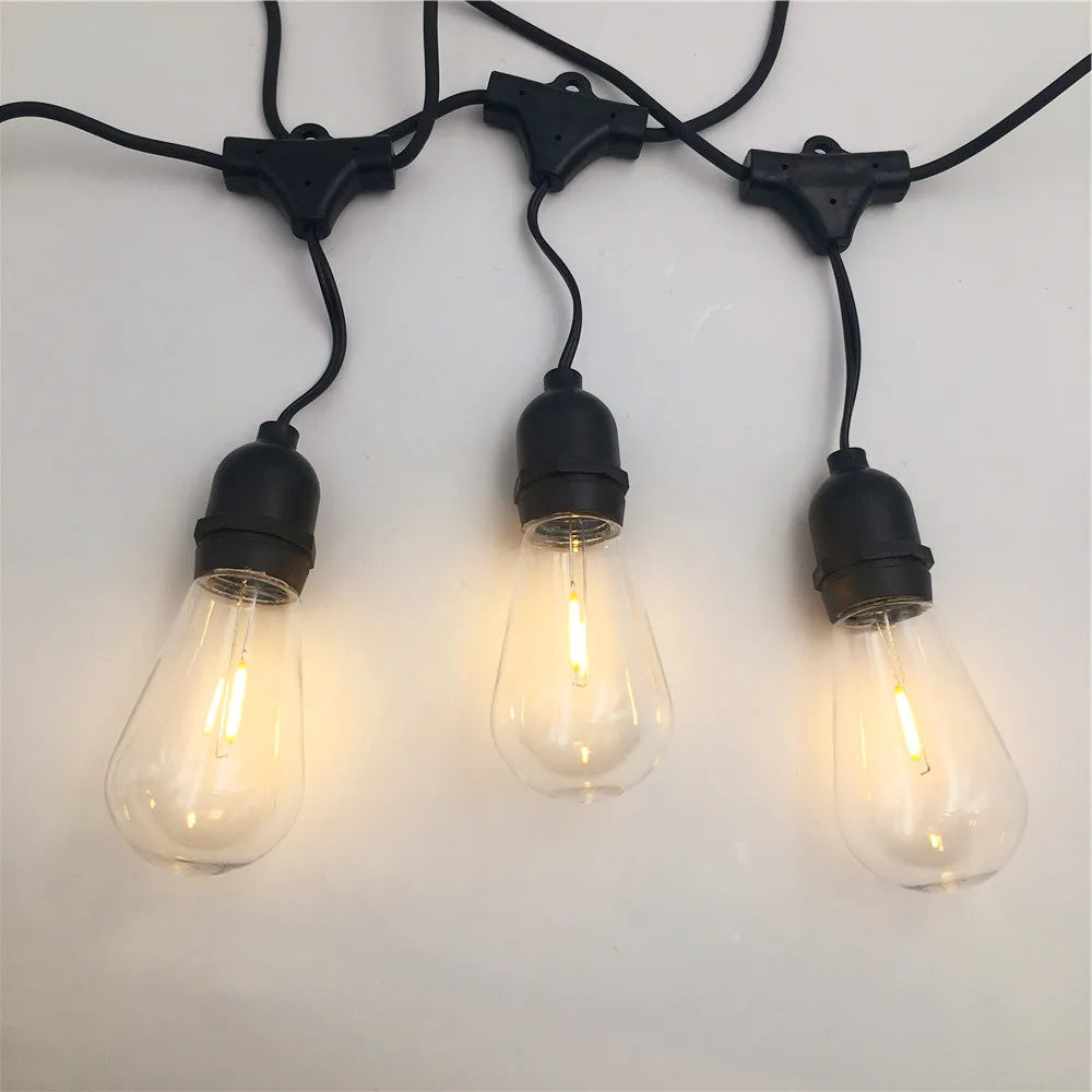 ampoules filament transparentes vintage opalescentes clips noirs câbles noirs étanches extérieures led 24v