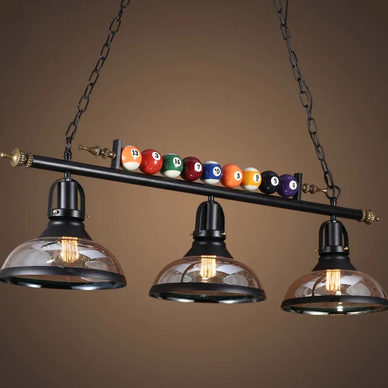 lampe suspendue industrielle billard verre transparent métal noir doré vintage salon restaurant