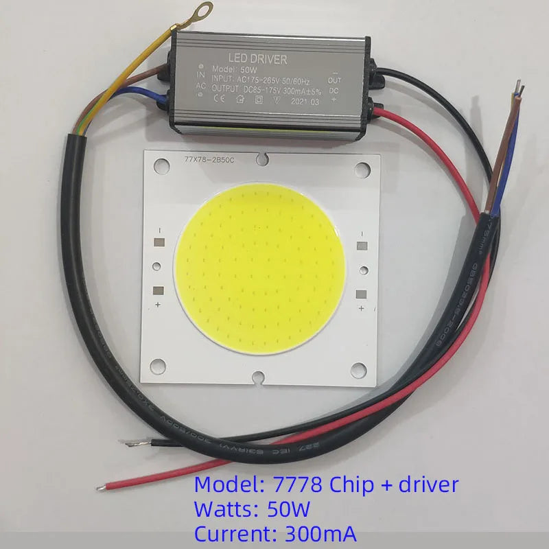 puce led cob 50w driver câbles lampadaire extérieur blanc jaune électronique
