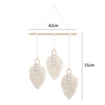 décoration murale boho feuilles brodées franges gris blanc jaune rose marron opacité trois pièces