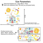 sticker mural dessin animé château soleil lune enfant decoratif adhesif multicolore chambre enfants