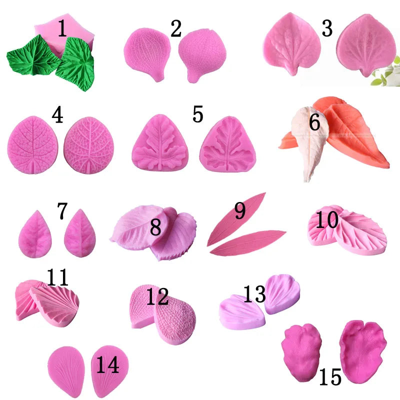 feuilles artificielles silicone vert rose veines plissées decoratives cuisson gâteau artisanal mariage