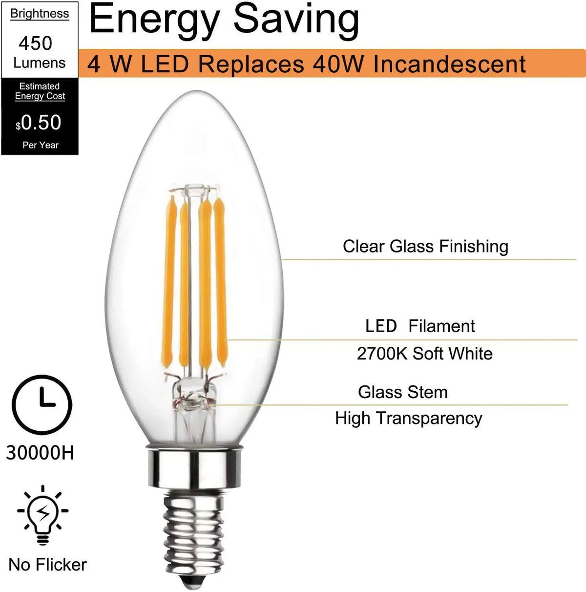 ampoules led filament dorés transparentes e12 e14 4w 6w 2700k 360° modernes 25000h