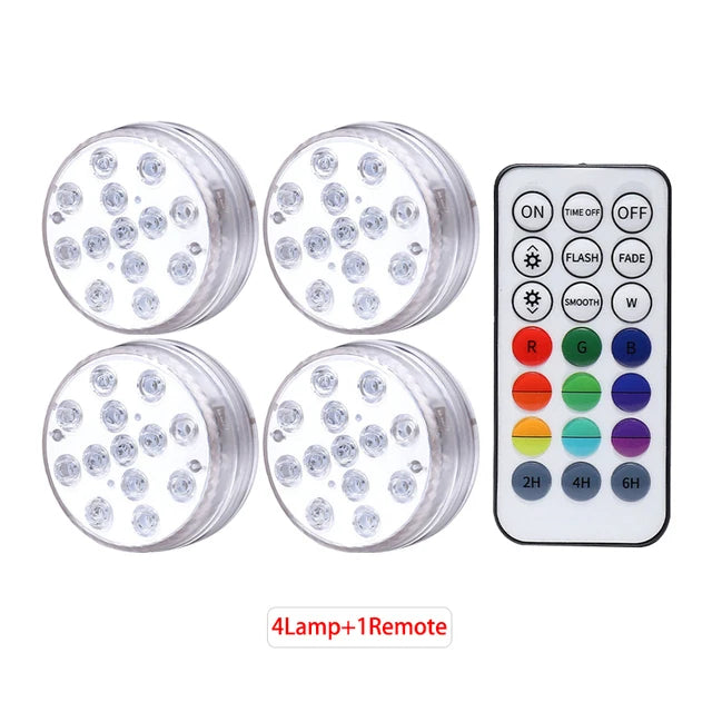 lampe led submersible ip68 13 diodes ronde transparente moderne aimant tasse succion piscine étang