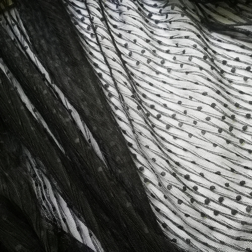 tulle noir pois blancs classique décoration rideaux couture translucent 145cm polyester