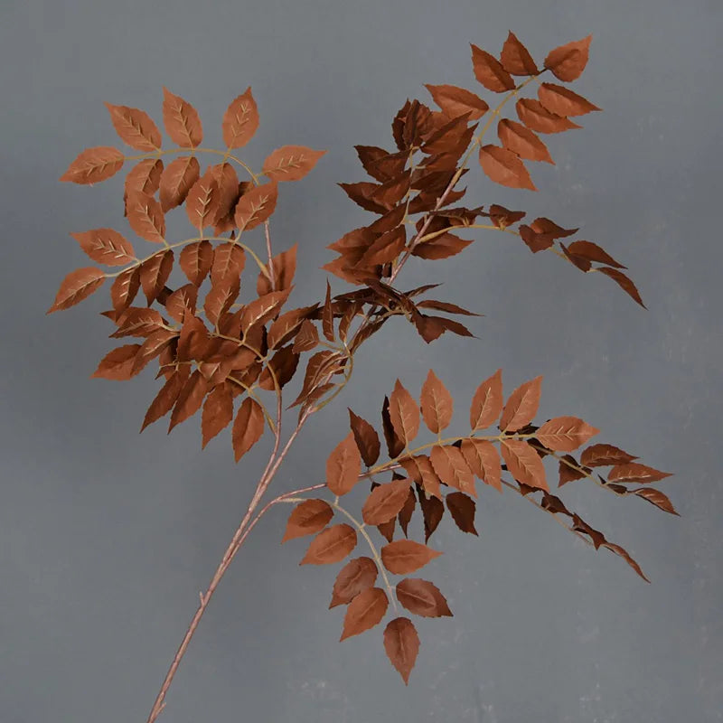 Bouquet artificiel feuilles simples moderne vase transparent hauteur 92cm rouge foncé vertclair blanc