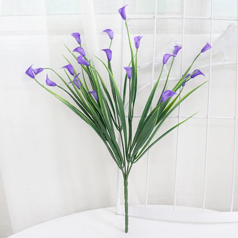 bouquet artificiel fleurs simples feuilles vertes blanc vert jaune violet rose intérieur décoration maison