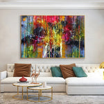 tableau abstrait multicolore contemporain sans cadre impression toile decoration horizontal