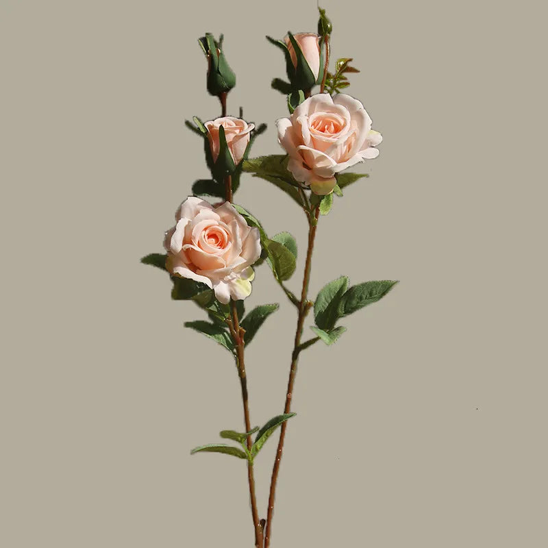décoration mariage bouquet artificiel roses longues tiges feuilles vertesintérieur blanc roseclair pale