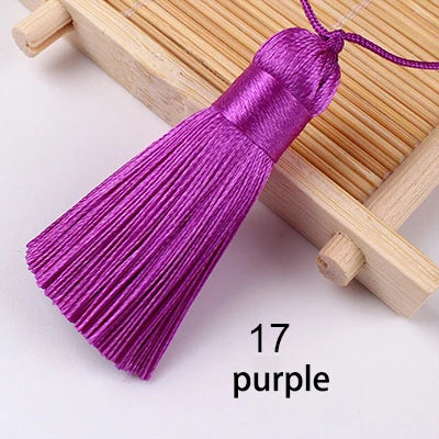 pompons soie polyester 5cm longueur 18cm corde noir rose rouge vert jaune bleu modernes
