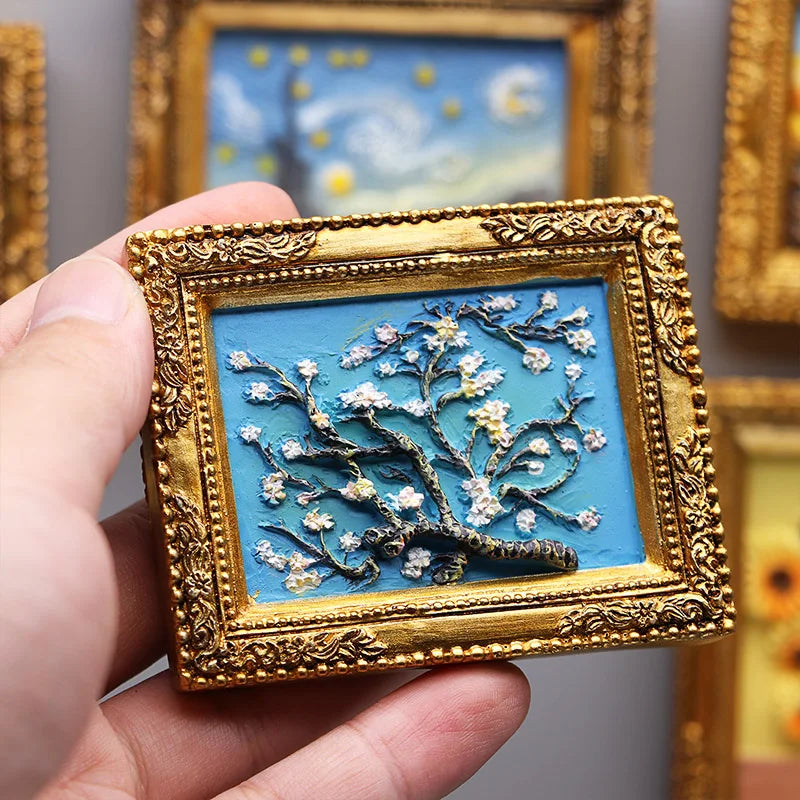 cadre photo or peinture van gogh art miniature aimants réfrigérateur nature morte starry sky