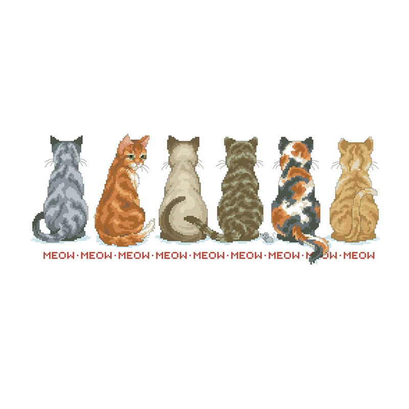 broderie chatons assis vue arrière gris orange artisanale toile coton fil guide instructions