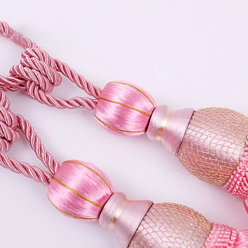 pompons rideau élégants rose doré gris rouge marron tissu uni noeuds décoratifs fixés
