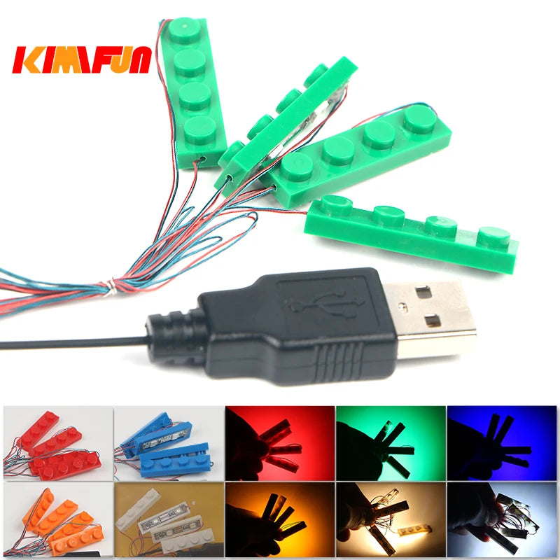 briques lego lumineuses vert bleu rouge blanc orange jaune rose usb câbles moderne ludique