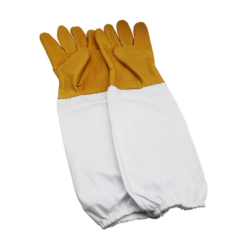 gants protection apiculture antiabeilles peau mouton tissu jaune blanc opaques.functional