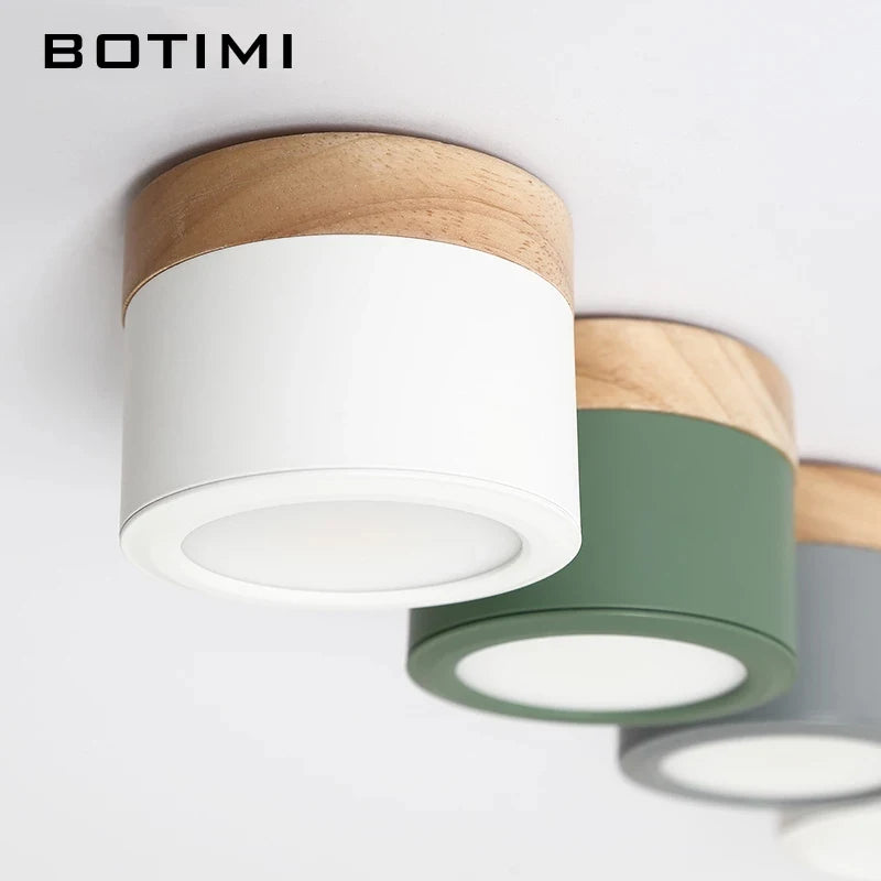 Spot LED moderne bois naturel abat jour métal gris blanc lumière