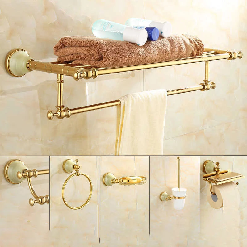 ensemble porte serviettes accessoires salle bain doré élégants classiques vintage vis fixations double porte