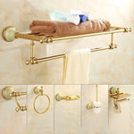 ensemble porte serviettes accessoires salle bain doré élégants classiques vintage vis fixations double porte