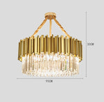 Suspension lumineuse moderne dorée pendants transparents barres rayonnantes salon élégant