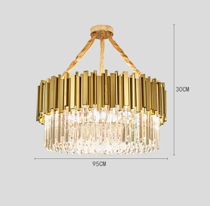 Suspension lumineuse moderne dorée pendants transparents barres rayonnantes salon élégant