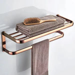 ensemble d'accessoires salle bains moderne or rose porte serviettes barres horizontales porte savon barre