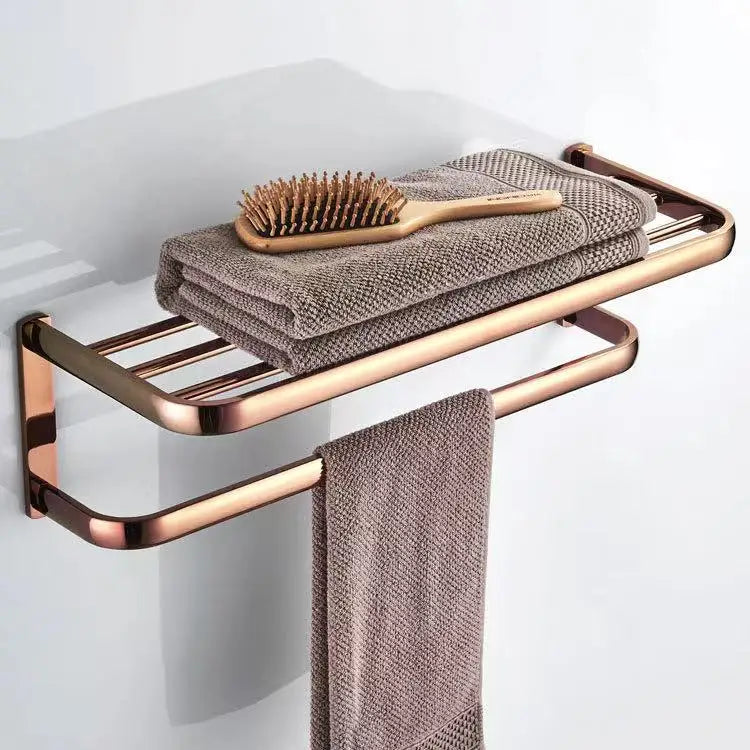 ensemble d'accessoires salle bains moderne or rose porte serviettes barres horizontales porte savon barre
