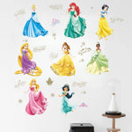 Stickers muraux princesses Disney élégantes rose bleu vert chambre enfant illustration PVC