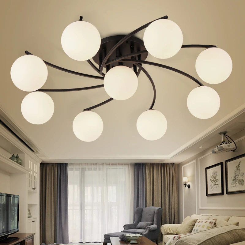plafonnier moderne noir sphères translucides ampoules led salon salle manger