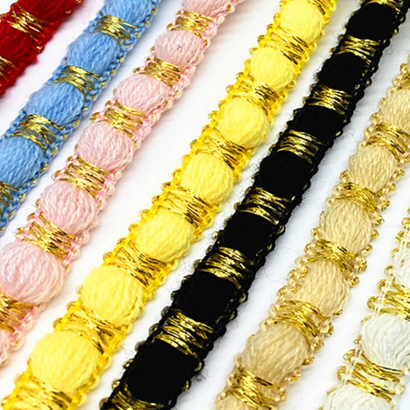 ruban décoratif tressé bandes dorées 12mm rouge bleu rose jaune noir beige