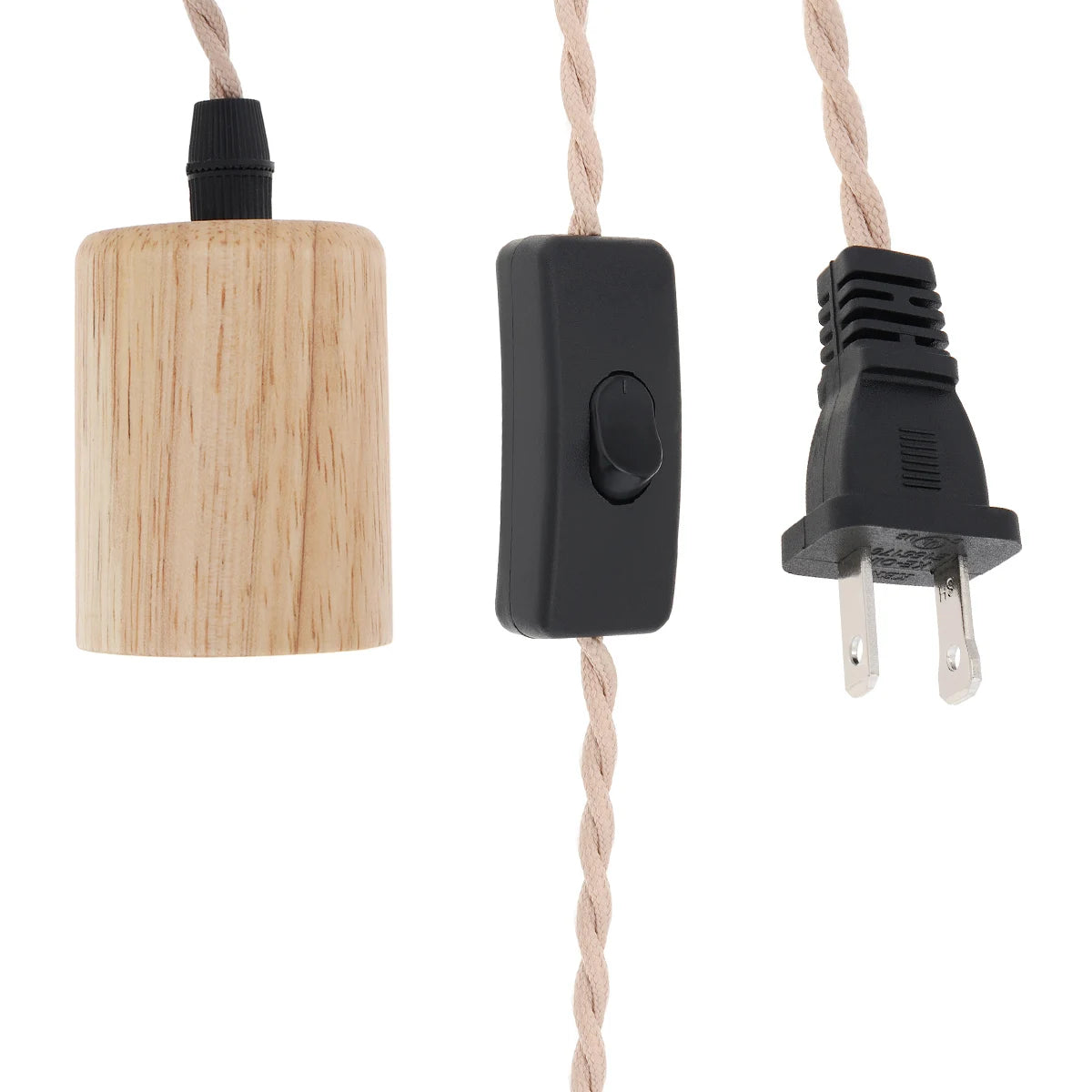 Détail de la douille industrielle en bois avec interrupteur à bouton