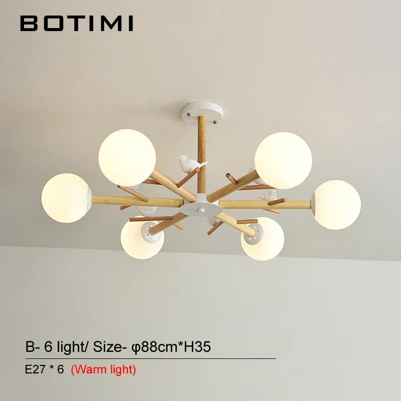 lampe suspendue moderne blanc bois boules translucides branches led chambre salle manger