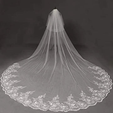 voile mariée blanc dentelle polyester clips métalliques classique bordure florale deux couches adultère femme
